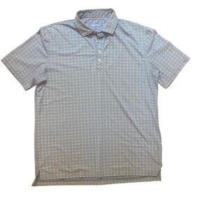 johnnie-O Performance Polo Mens Blue Geometric‎ Print Stretch Golf Shirt SIZE L